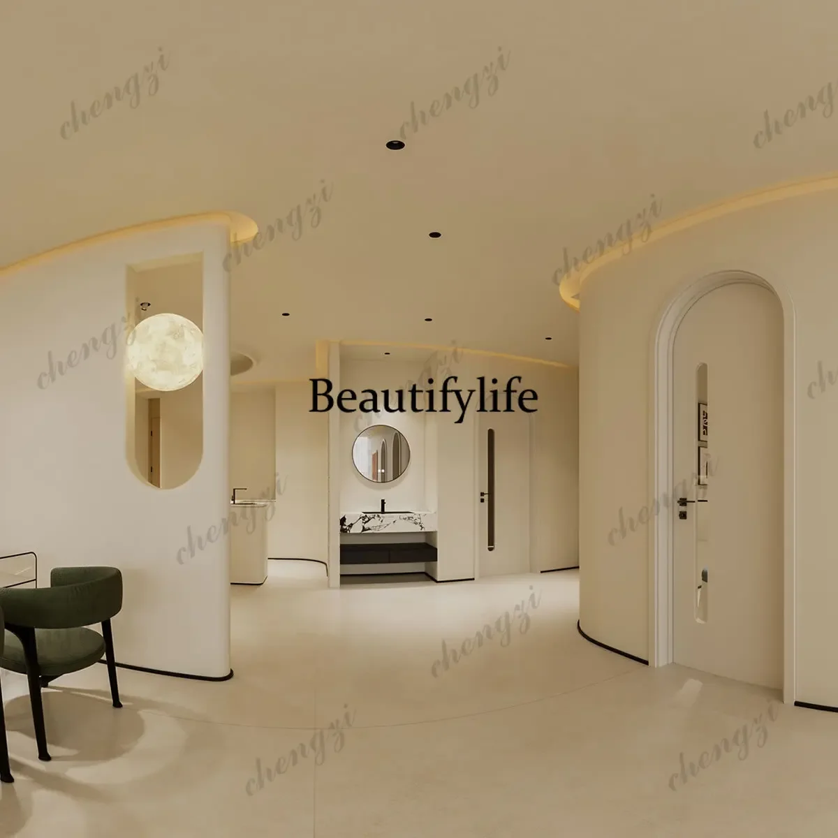 Y136 Customization Modern Single Arched Solid Wood Door, Creamy Vintage French-style Door For Villas, Apartments, And Hotel Inte