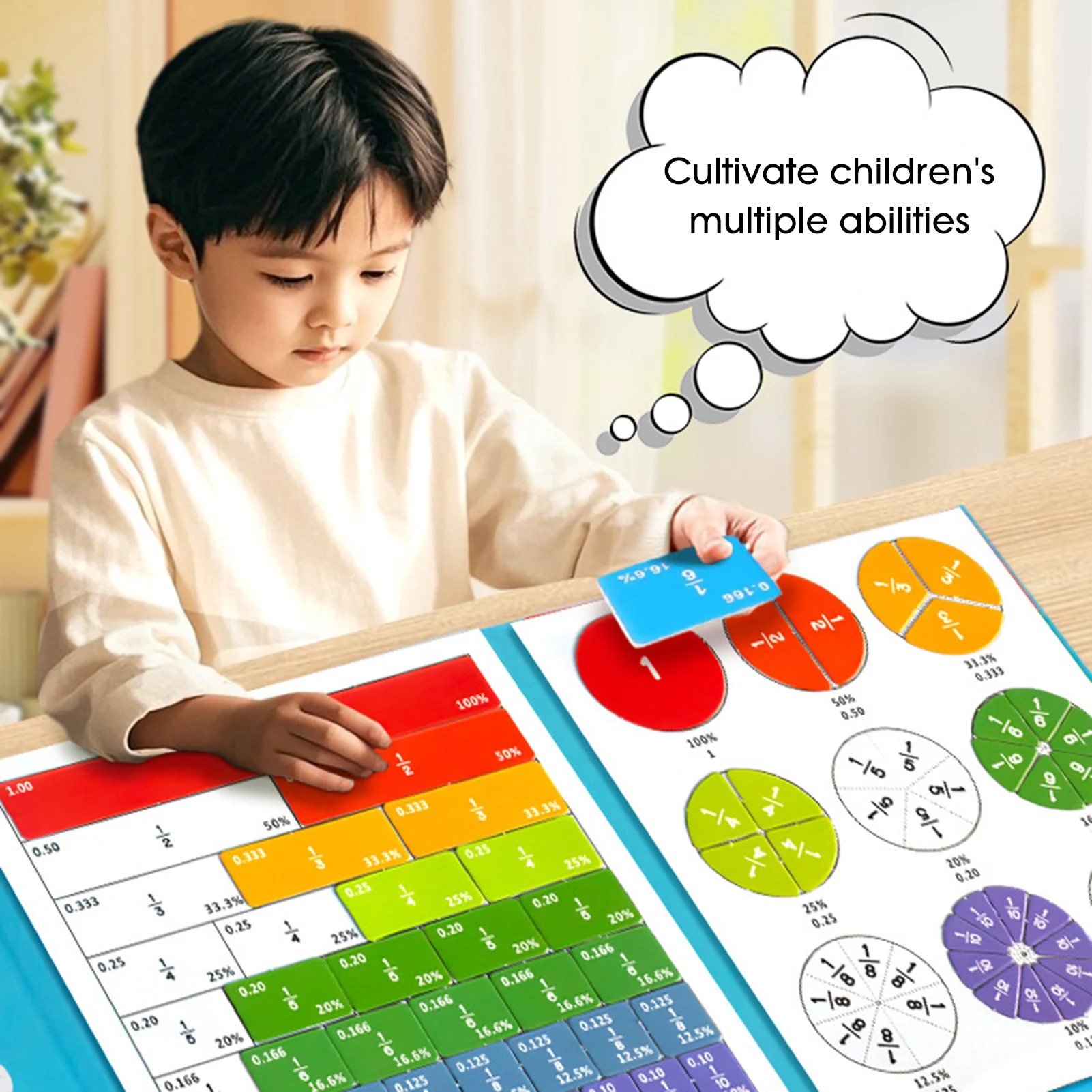أداة تعليم الرياضيات لقرص تعلم الكسر المغناطيسي مع مظاهرة للتجميع والطرح مناسبة للصفوف 3-5