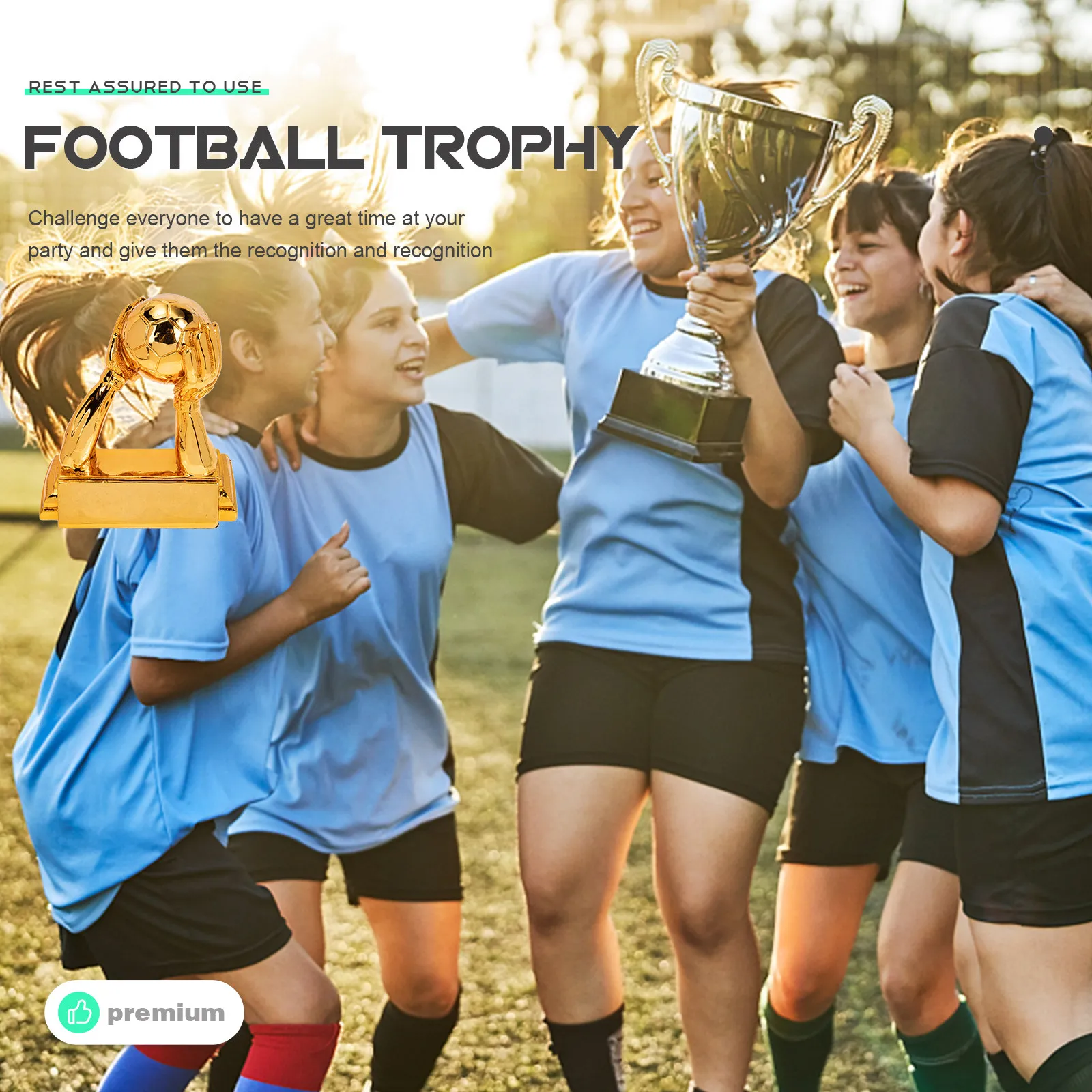 Trophée de football en résine, fabrication exquise, finition lisse et brillante pour les fêtes et les compétitions