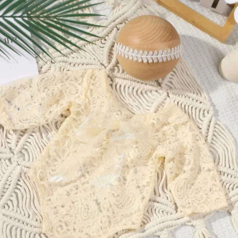 Jumpsuit Two-piece Set Newborn Wheat Ear Hair with Lace Bow for Female Baby Photography Clothing Set Newborn Photography Outfit