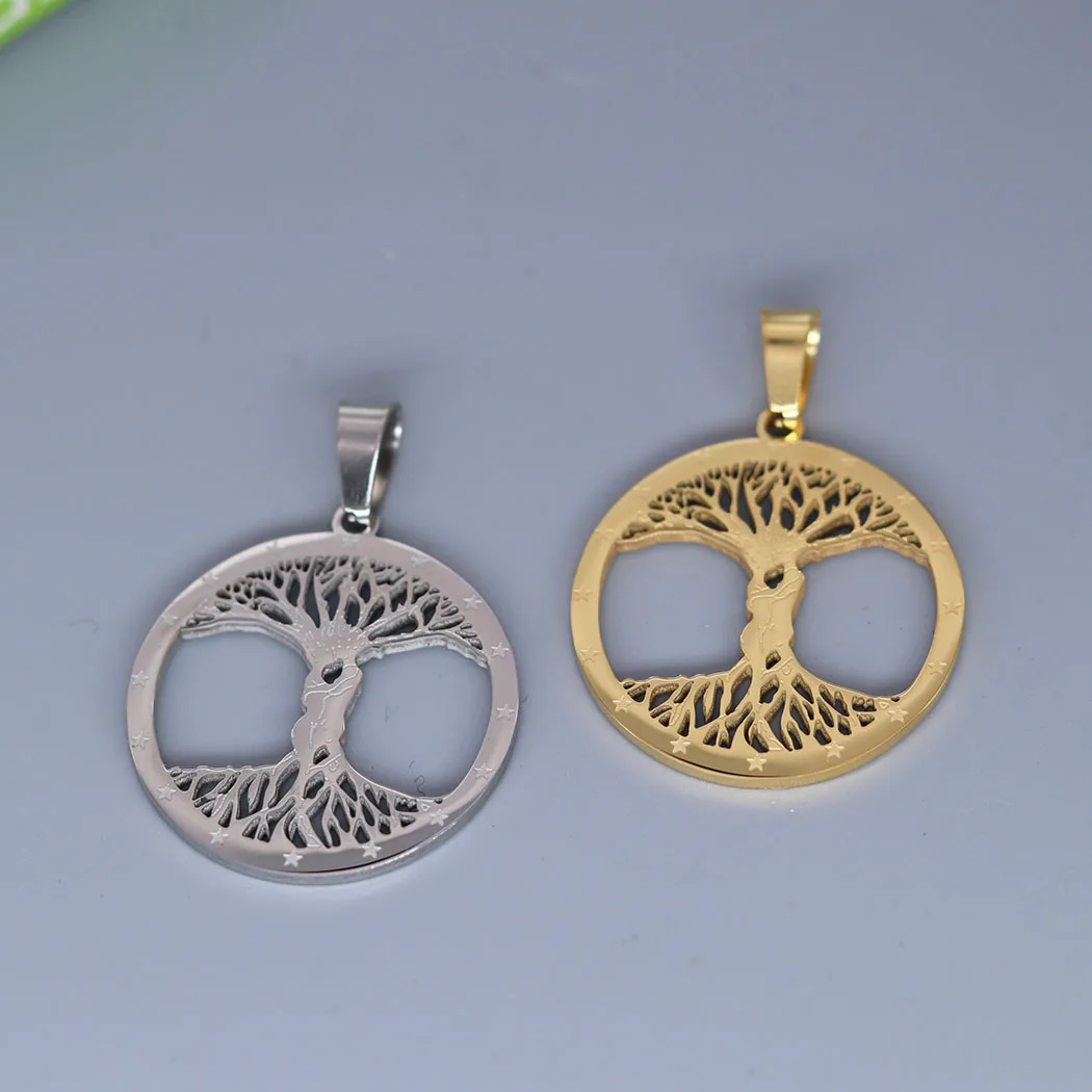 2Pcs/lot Peace Tree Of Life Amulet Viking Charm For Necklace Bracelets Jewelry Crafts Making Handmade Stainless Steel Charm