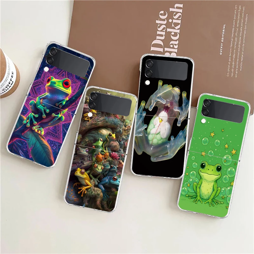 Coque de téléphone pour Samsung Galaxy Z Flip 7 6 5 4, étui transparent pour Samsung Z Flip 3, coque rigide pliable en PC, imprimé grenouille réaliste