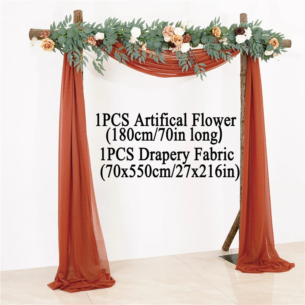 1Set 2PCS Artificial Wedding Arch Flower Kit Tulle Draping Fabric Swag Floral Arrangement Ceremony Reception Backdrop Decoration