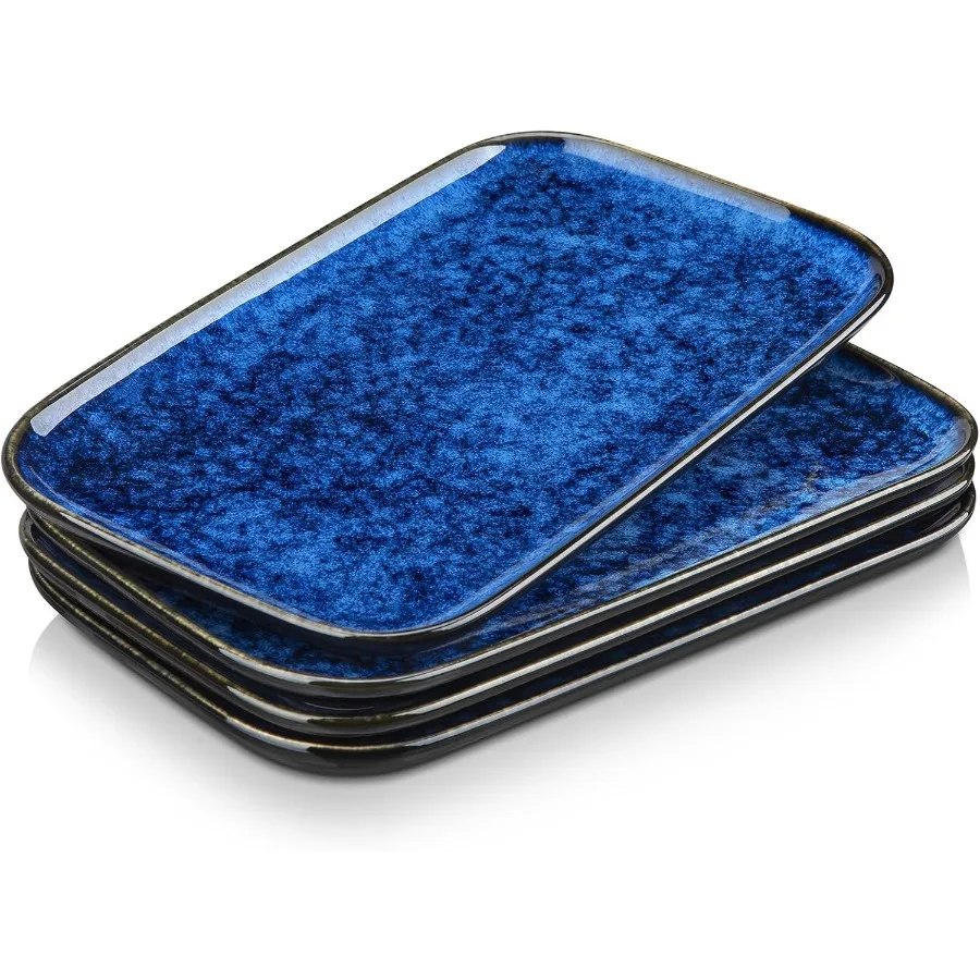 

Stern Serving Platters Set of 4 11 Inches Rectangular Ceramic Serving Plates Blue Serving Trays for Entertaining Ideal for Dini