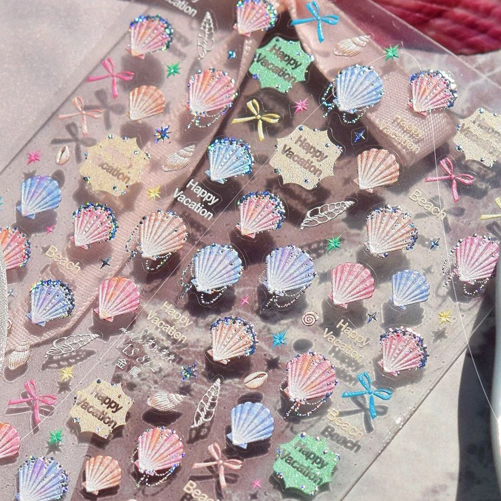 Conchiglia dell'oceano Stella marina Conchiglia Conchiglia Balena Delfino Cavalluccio marino Albero di cocco Bolle d'acqua Adesivo autoadesivo per nail art Decalcomania per manicure