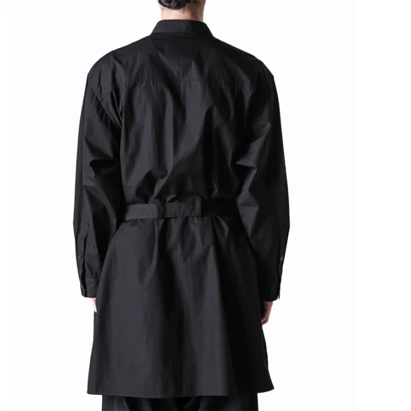 Black multi-layer deconstruction design in the long shirt retro loose men's gown outside 【Custom size men's wear】