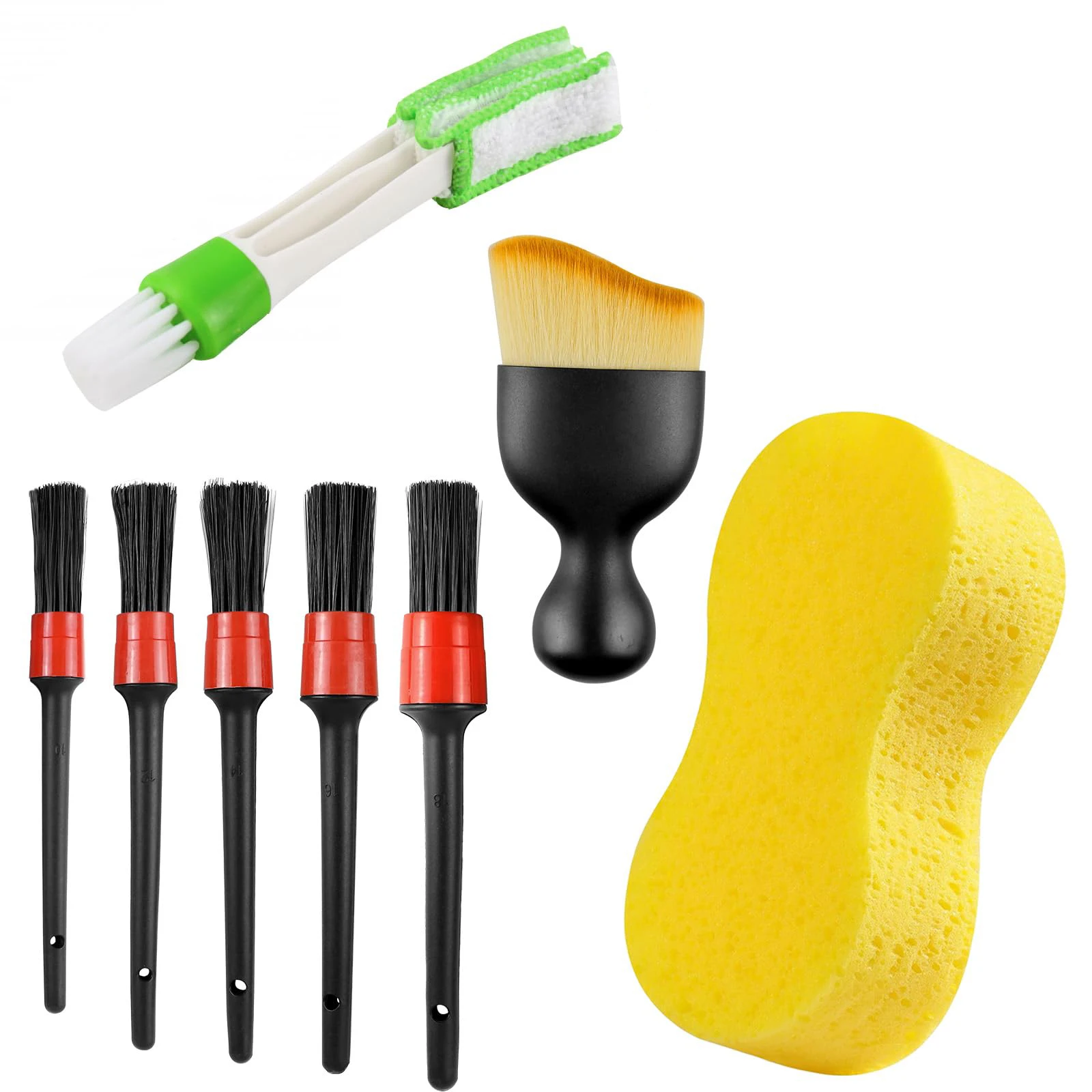 

8 Pcs Detailing Brush Set with Car Cleaning Brush Wash Sponges Air Conditioner Detail Brush for Air Vent Dashboard Leather Wheel