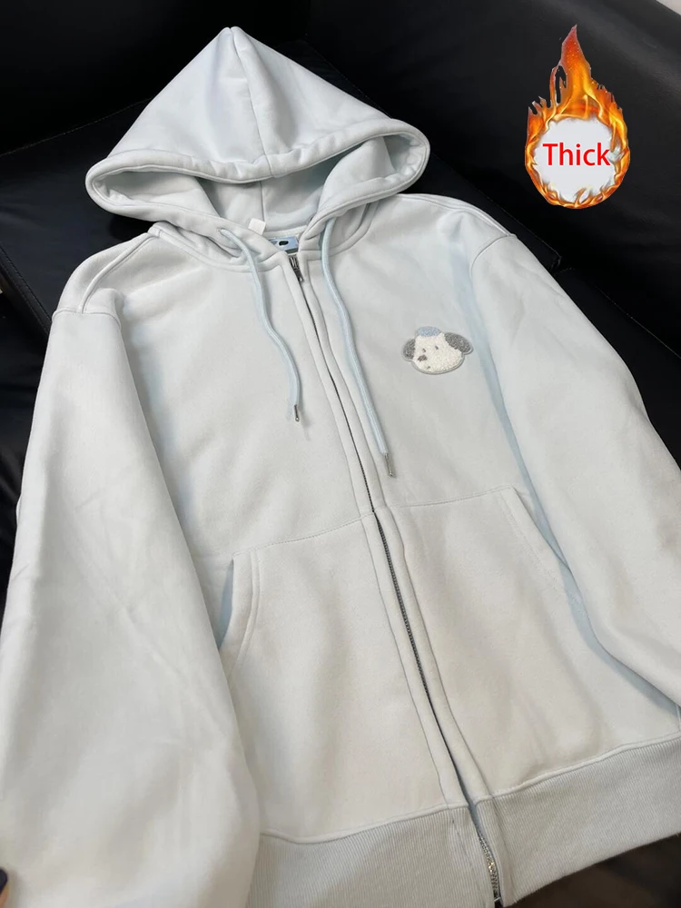 Zoki لطيف الكرتون سميكة الدافئة هوديس المرأة فضفاضة طويلة الأكمام الحلو Kawaii البلوز اليابان نمط Preppy بلوزات سيدة خمر عادية