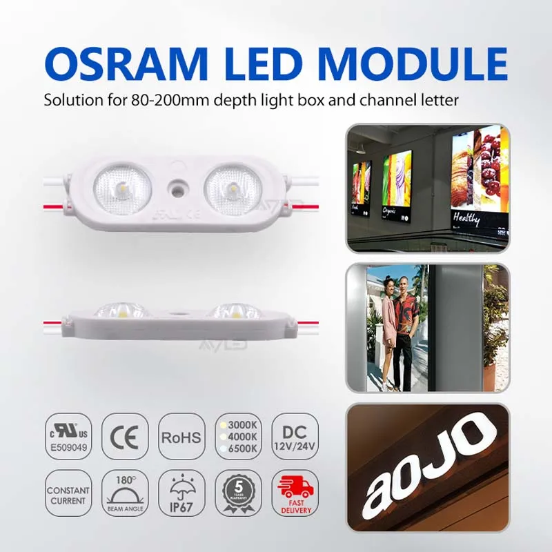 DC12V OSRAM LED MODULE IP67 Waterproof 180° Degree Lens High Quality Cable Suitable for Home Signage Decoration