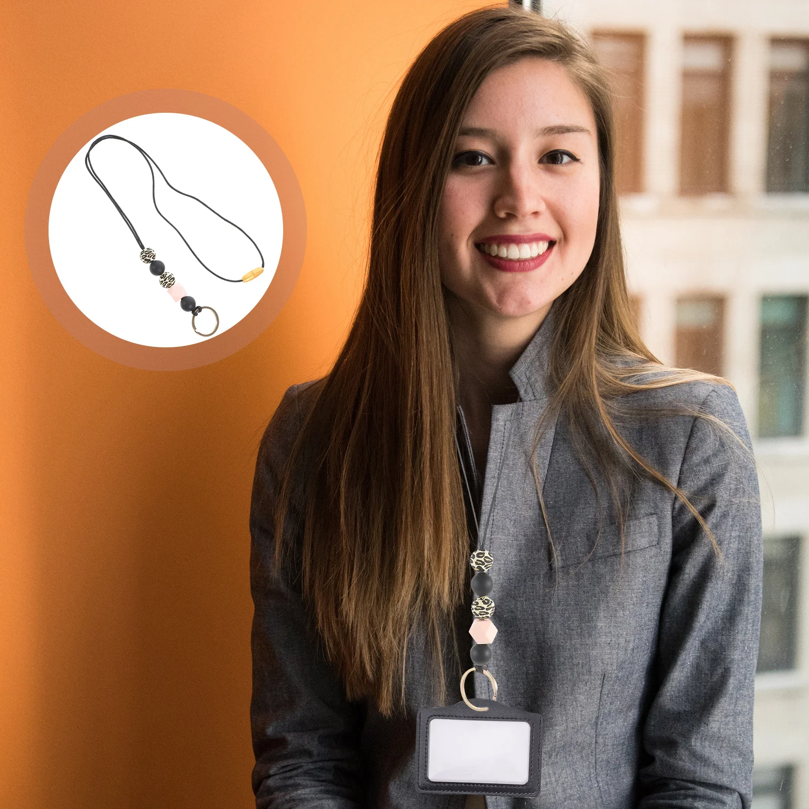 

Beads Lanyard Multi-Function Wooden Id Card Key Holder Phone Strap Stylish Lanyard for Keys Office Gifts Teacher