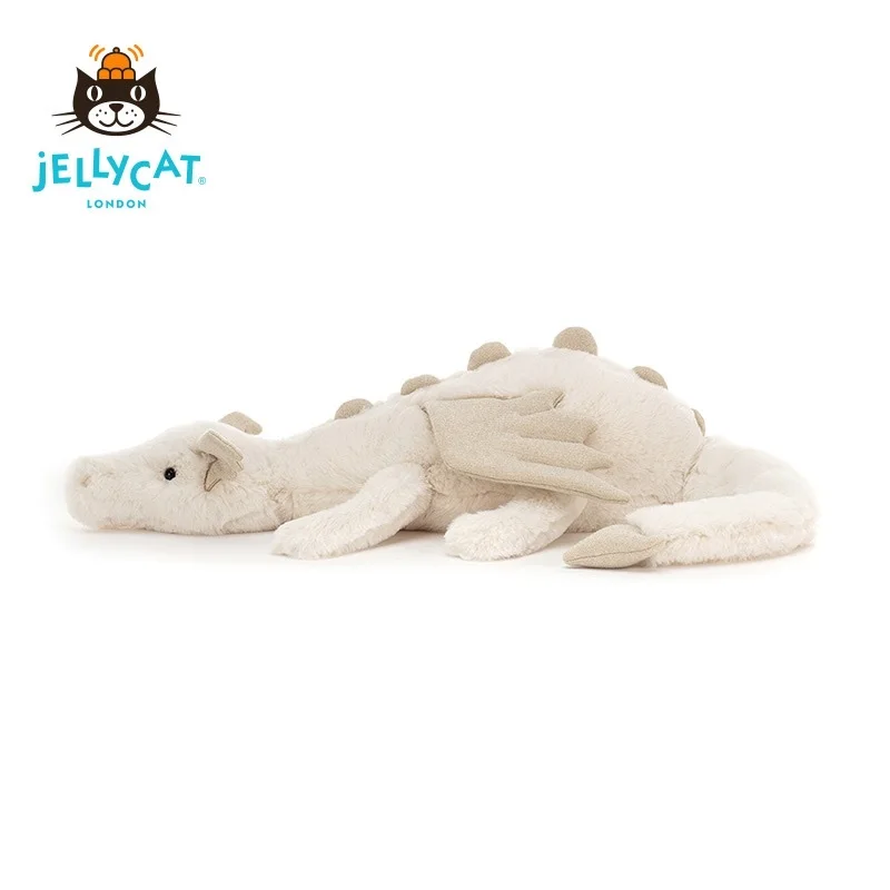 AUTHENTIC JellyCat London Snow Dragon - LARGE White Mythical Plush Stuffed Animal, NWT New With Tags (Fluffy Texture)