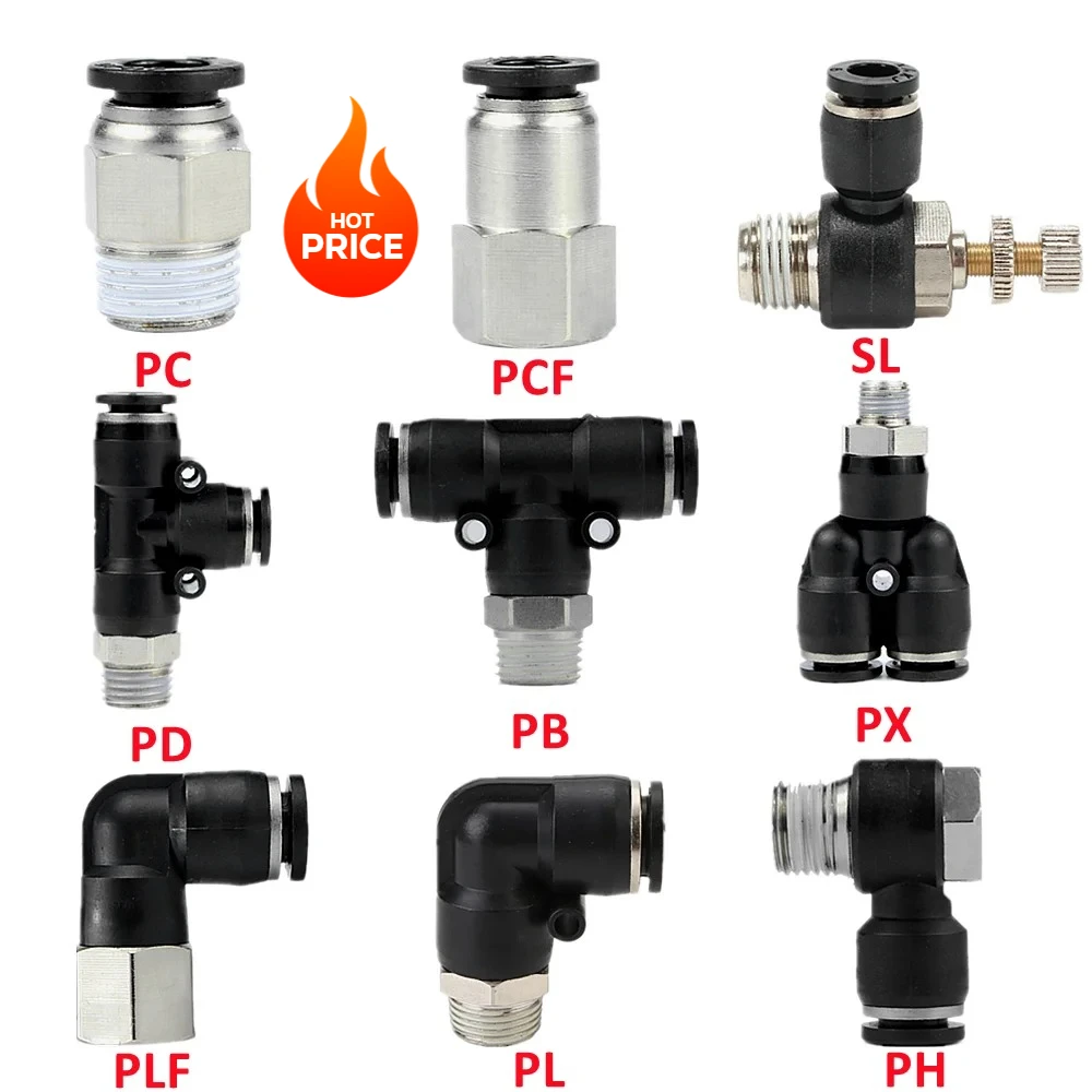 Raccordi aria in plastica da 1/8-1/2 pollici 4mm-12mm, connettori rapidi PC/PCF/PB/SL per sistemi pneumatici e compressori