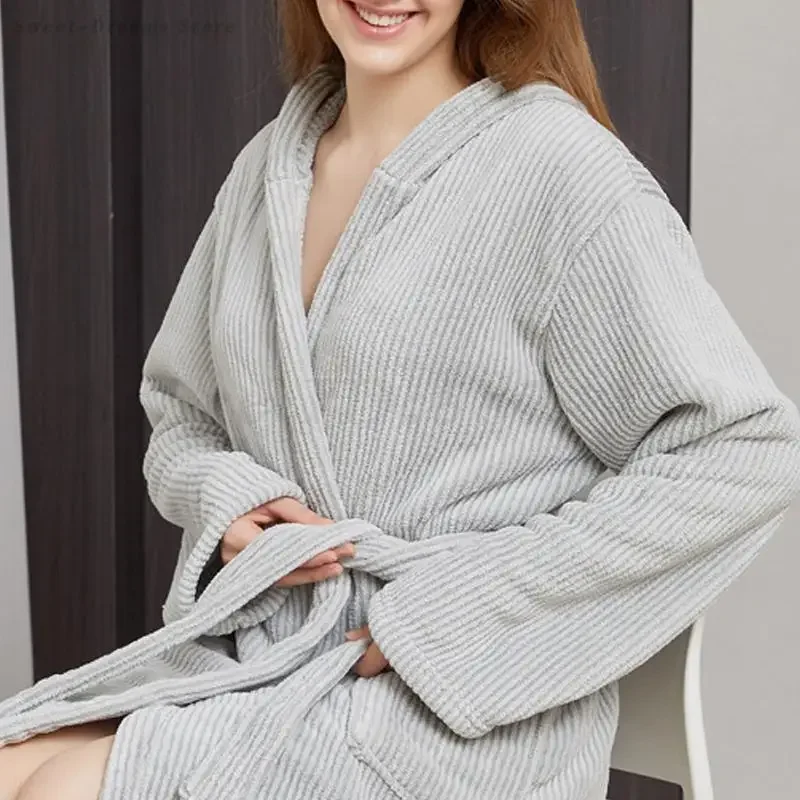 

Soft Absorbent Yukata Flannel Bath Robe Kimono Coral Fleece Hooded Nightgown Homewear Autumn Winter New Sleepwear Lounge Wear