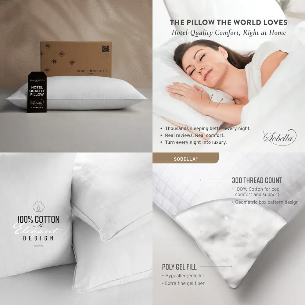 

Soft Cotton Side Sleeper Pillow for Adults - 300 Thread Count, Machine Washable, Hotel Quality Sleep
