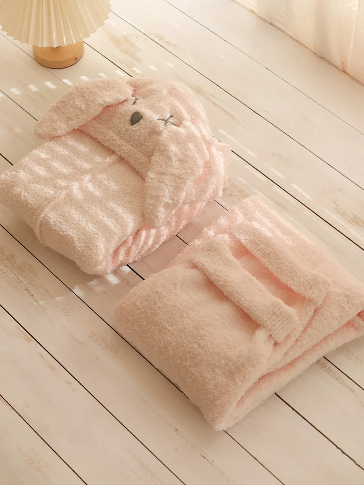 بيجامة شتوية سميكة ودافئة بغطاء للرأس وسحاب كارتونية لطيفة وناعمة على الطراز الياباني ملابس منزلية يمكن ارتداؤها للفتيات #3