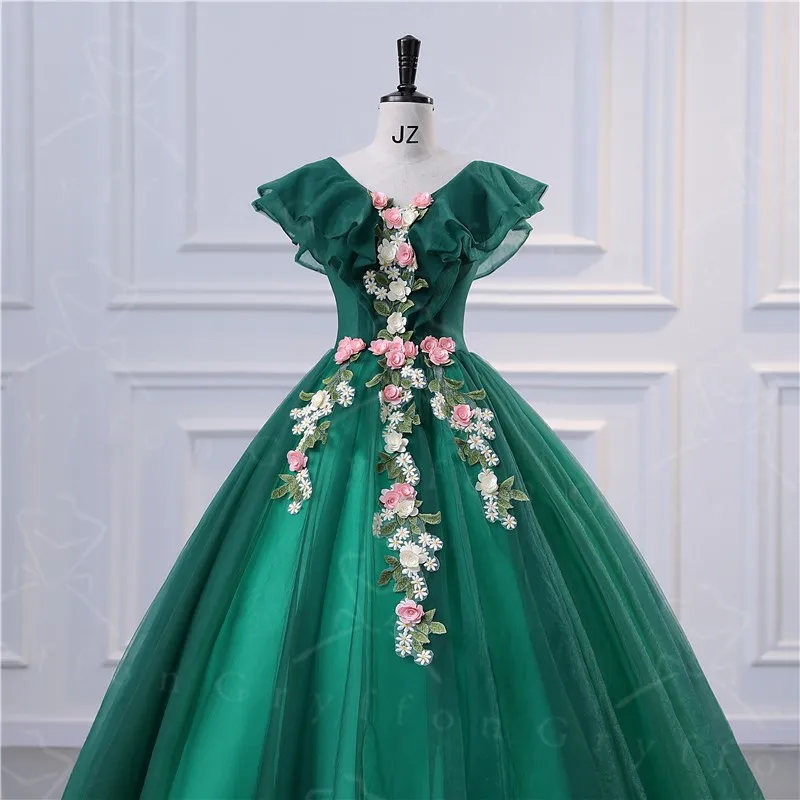 หวาน Vestidos สีเขียว Quinceanera ชุดคลาสสิกชุดเดรสปาร์ตี้ Elegant V คอชุดไปงานเต้นรำหรูหราพรหมชุด Plus Size Robe De Bal