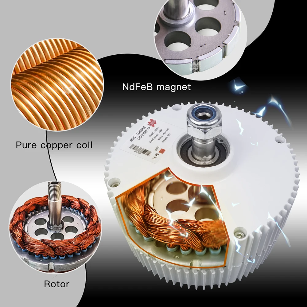 300W 12V 24V Low RPM With Base WT060 Controlle Rare Earth Permanent Magnet Generator for DIY Horizontal Wind Turbine Electric