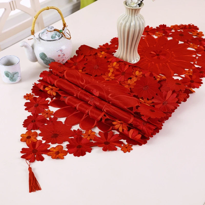 Table Runner Embroidered Christmas Dining Table Centerpiece Decoration Xmas New Year Home Kitchen Party Decor