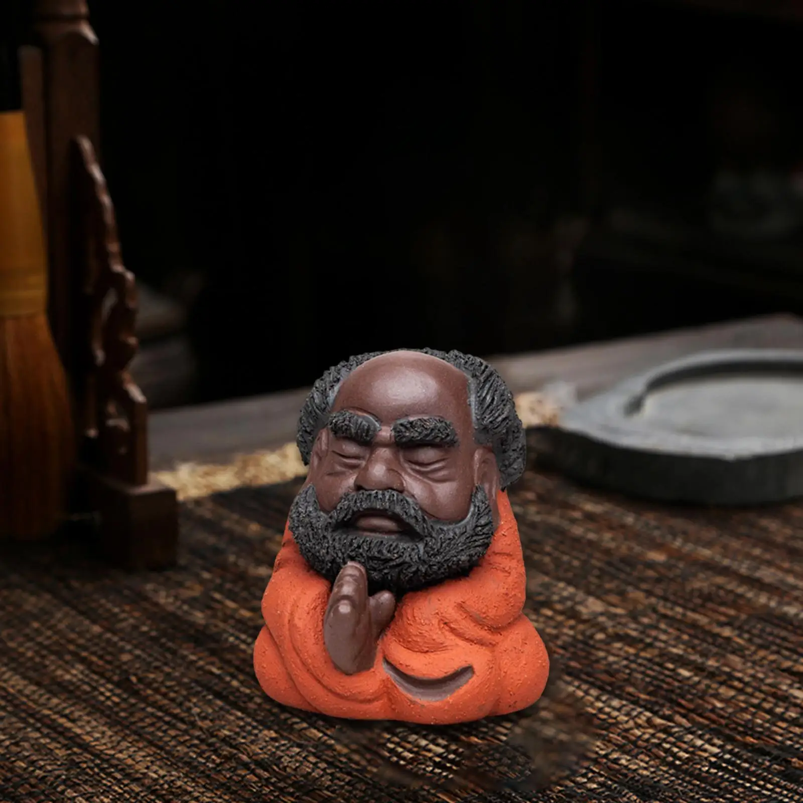 Bodhidharma Figurine Tea Pet Decorative Kungfu Tea Small Sculpture for Cabinet Tea Table Living Room Teahouse Home Decor