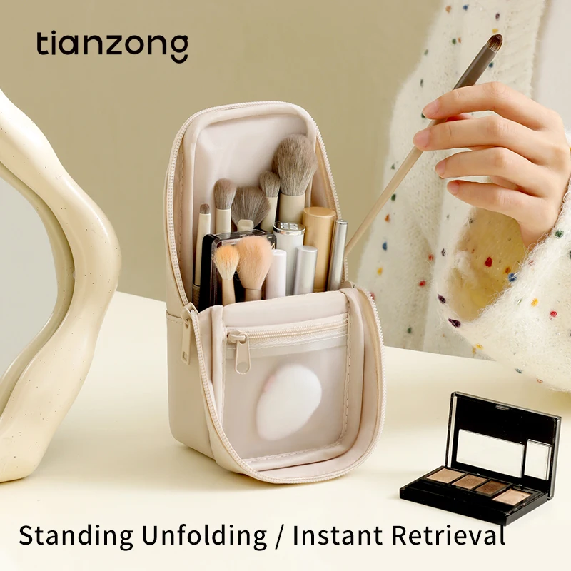 Brocha de maquillaje de pie, bolsa de maquillaje, nueva bolsa de viaje portátil para mujer, bolsa de aseo para salir, bolsa de brochas de maquillaje