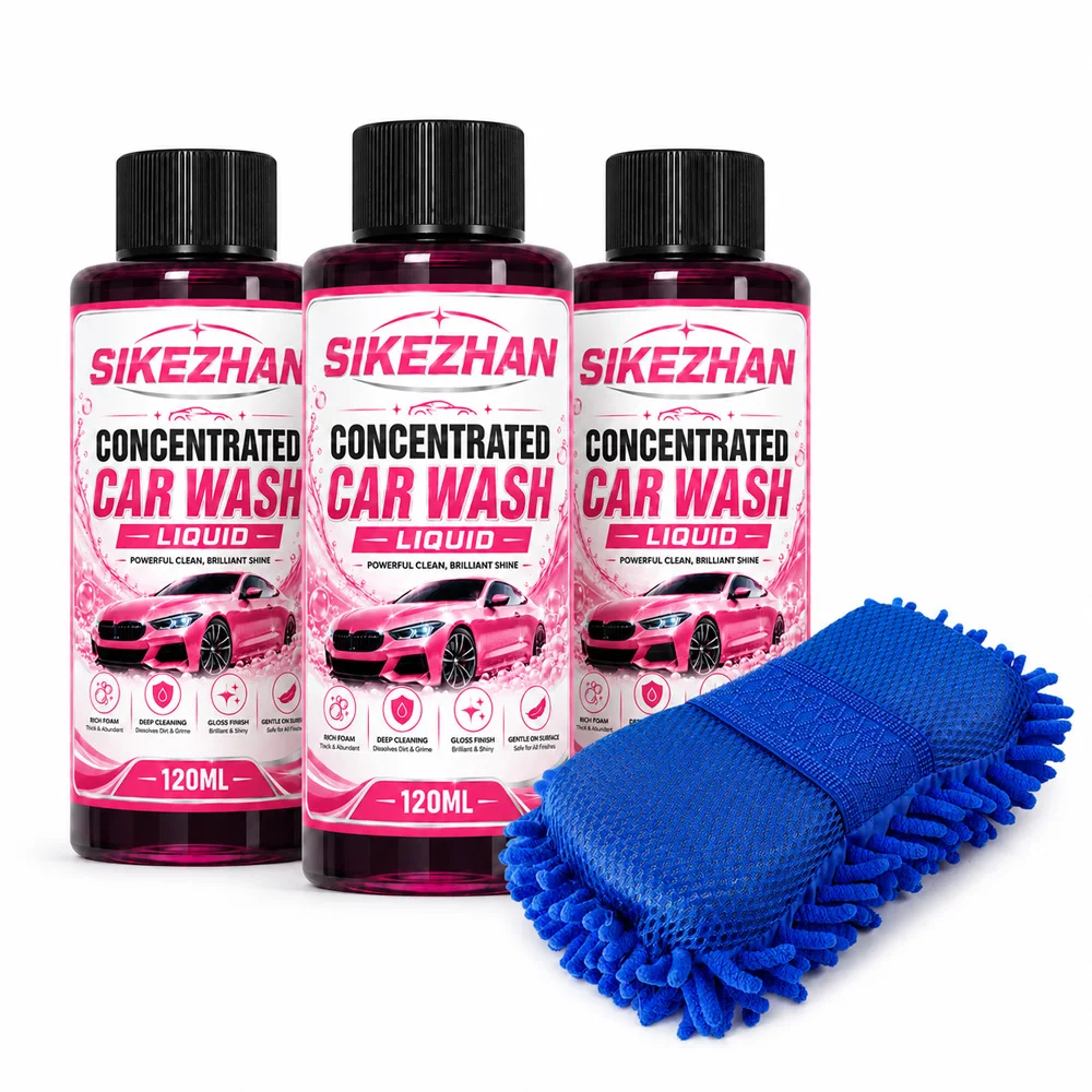 SIKEZHAN 3Pcs Car Wash Liquid with Microfiber Wash Mitt High Foam Auto Shampoo Vehicle Exterior Cleaner for Car Motorcycle Care