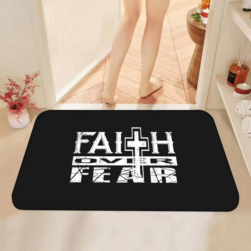 พรมเช็ดเท้าข้อพระคัมภีร์ ศิลปะศักดิ์สิทธิ์ ข้อความจากพระคัมภีร์  สำหรับคริสเตียน  ใช้ในบ้าน ห้องน้ำ  ดูดซับน้ำได้  กันลื่น  ของตกแต่งบ้าน