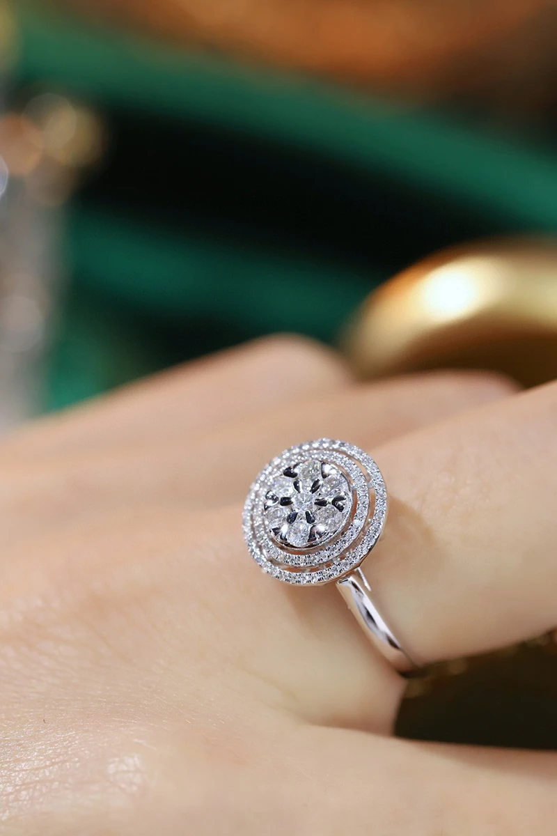 KUGG 100% 18K White Gold Rings Shiny Round Shape 0.55carat Real Natural Diamond Engagement Ring for Women High Wedding Jewelry