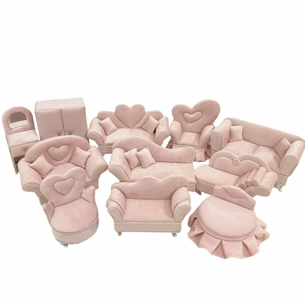 Dutch Velvet Sofa Shaped Jewelry Box Elegant Pink Mini Couch Earrings Ring Display Stand Bracelet with Mirror