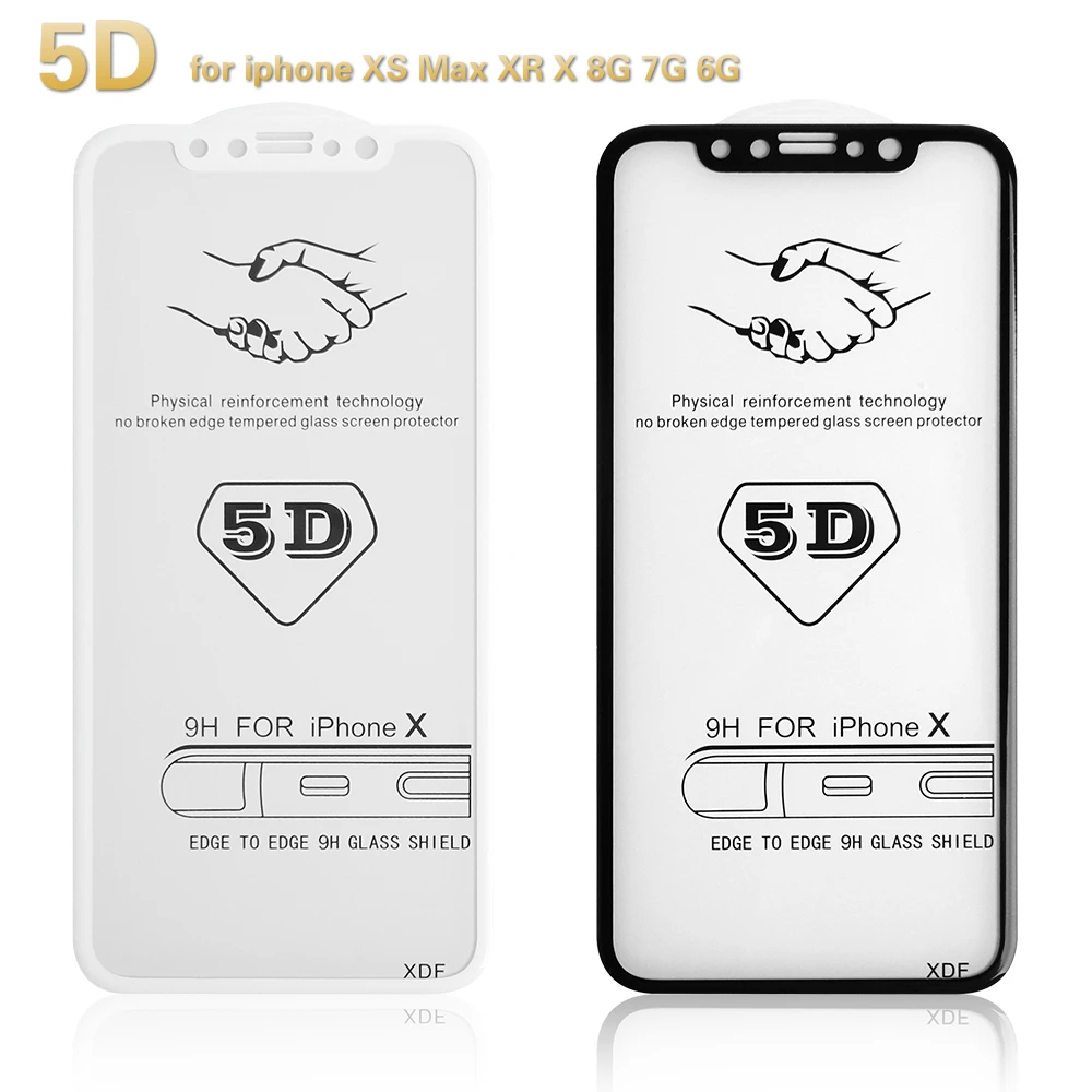 

50PCS Protective Glass for iPhone Xs Max XR X 6 6S Plus Tempered Screen Protector 5D Curved Edge Glass for IPhone 8 7 Plus Film