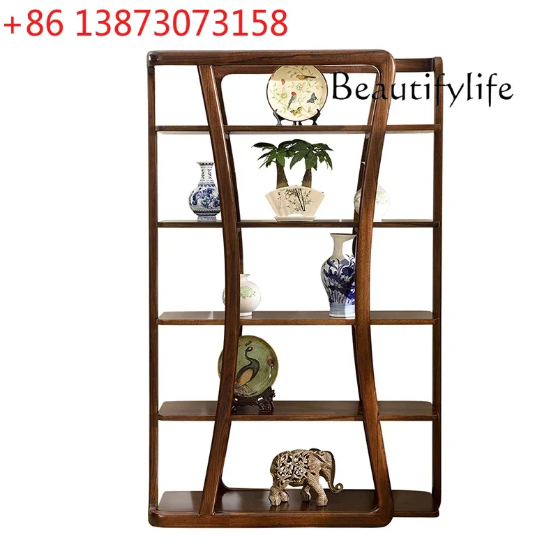 

N Minimalist Black Walnut Solid Wood Antique Shelf Pure Partition Living Room Shelf Modern Minimalist Porch Cabinet