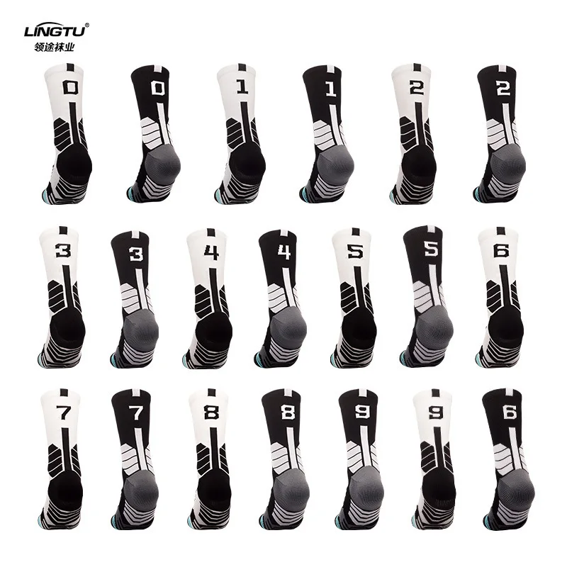 Autumn Winter Adult Digital Basketball Socks Men Towel Bottom Professional Sports Socks Elite Mid-Calf Star Number Socks