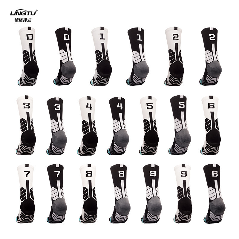  Autumn Winter Adult Digital Basketball Socks Men Towel Bottom Professional Sports Socks Elite Mid-Calf Star Number Socks 