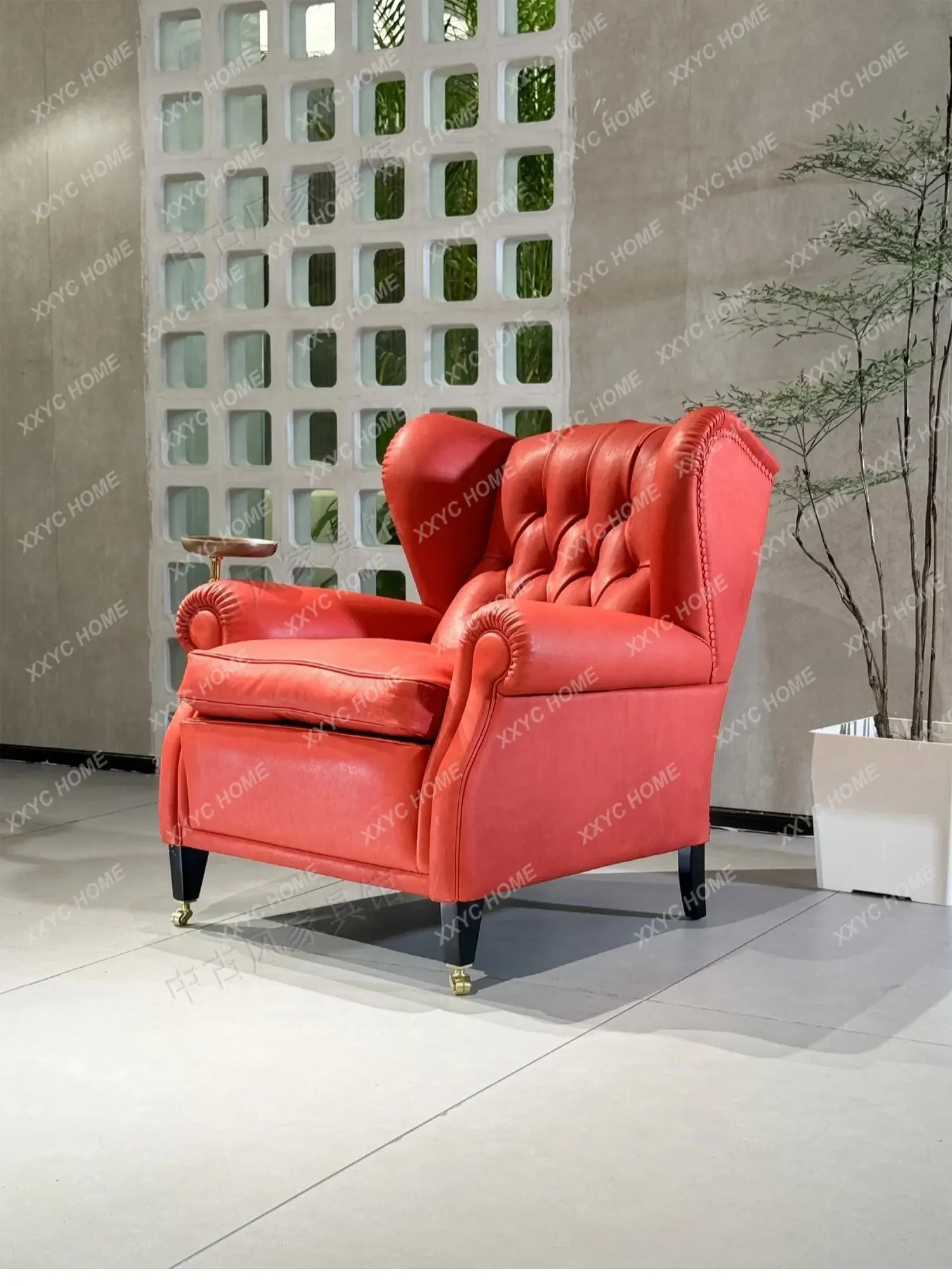 A  Nordic high-end medieval oil wax leather single sofa chair balcony leisure chair single chair cigar