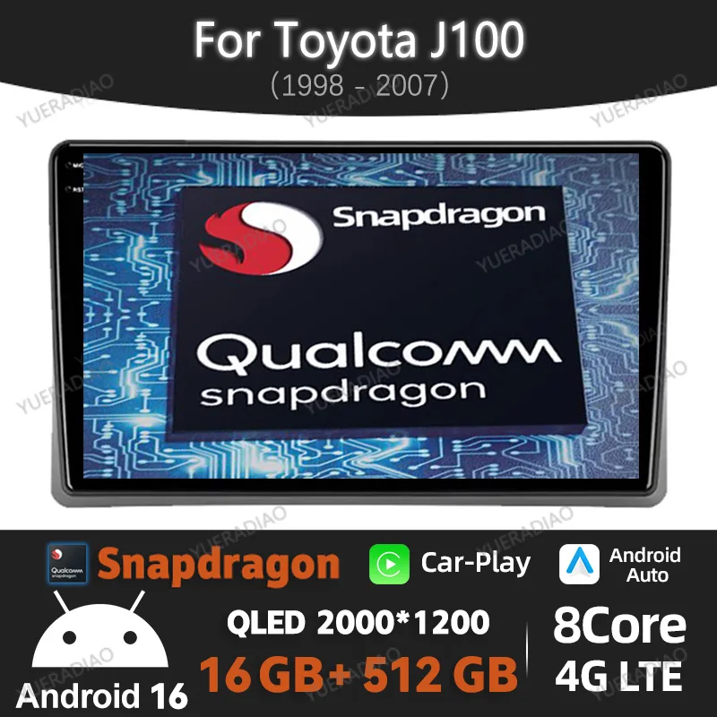 Android 16 Car Radio For Toyota Land Cruiser 10 J100 100 1998 - 2007 GPS NAVI 2DIN Qualcomm Multimedia Stereo Video Player QLED