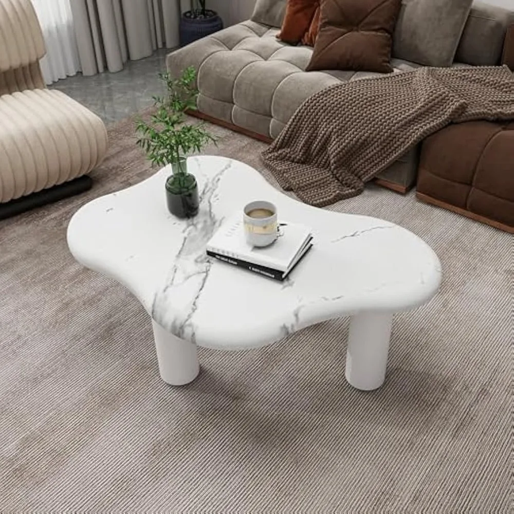 

Cloud Coffee Table, Classic Modern Marbling Design, Irregular Free Shape, 3-Leg End Table for Living Room & Apartment