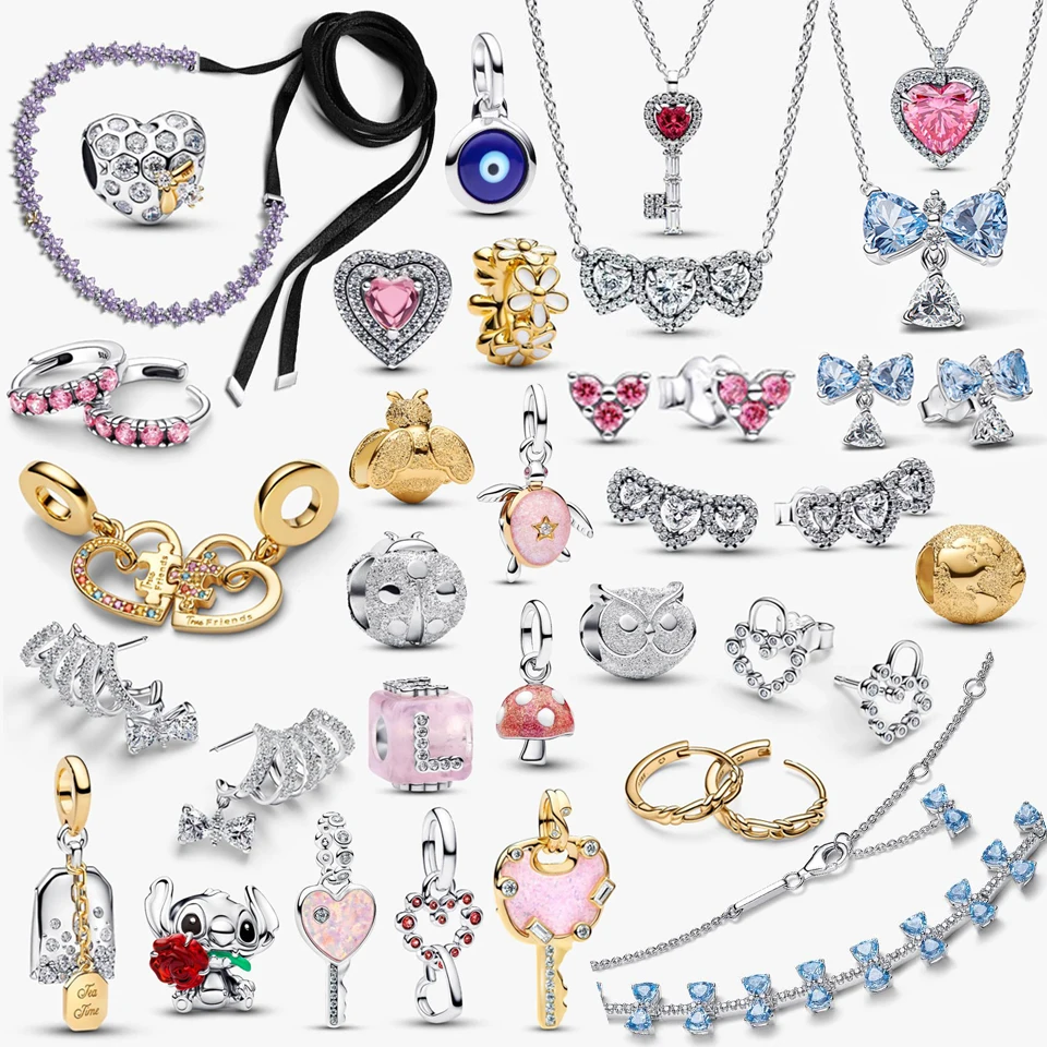 

2026 New 925 Silver Heart shaped Honeycomb Bee Dance Card Tea Bag Two tone Bead Pendant Exquisite DIY Charm Jewelry Gift