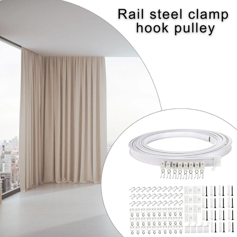 

Completing Ceiling Mount Curtain Track Set for Flexible Window Dressings Solution Curtain Rails with Rollers Hook Set 45BE