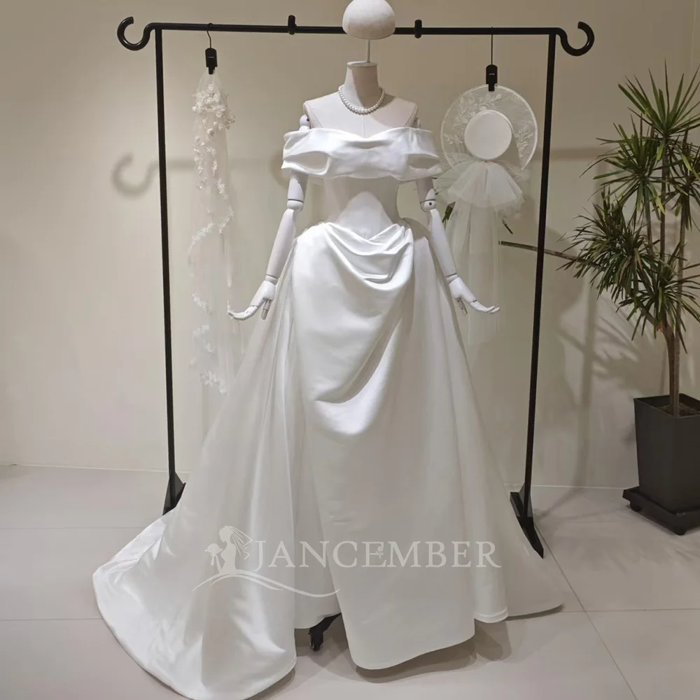 Customization Romantic Wedding Dresses For Women A-line Sequins Boat Neck Satin This Season vestidos de novia boda