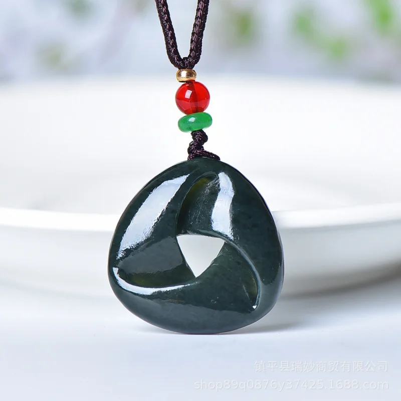 

Natural Hetian Green Jade Of Pendant Hanging Ornament Fortune Wheel Of Life Unisex Jewelry