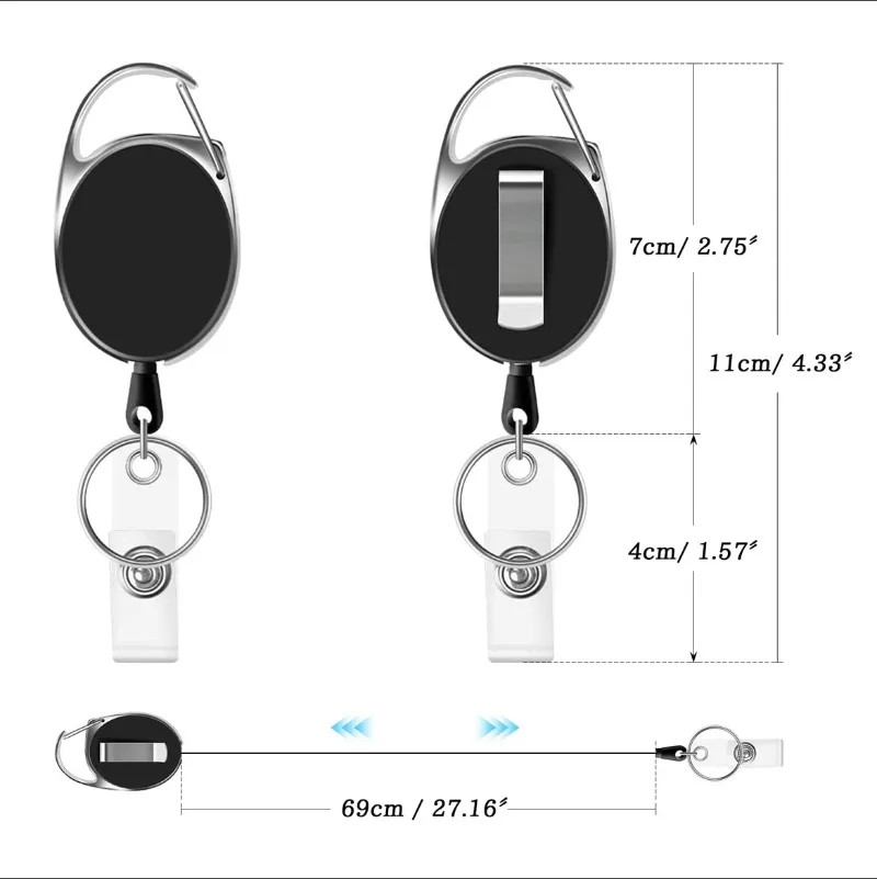 شارة بلاستيكية من سبائك الزنك ، سلسلة مفاتيح سوداء قابلة للسحب ، سحب سهل ، تصريح عمل ، مشبك بطاقة عمل ، كابل جهاز مضاد للفقد ، 1 ti