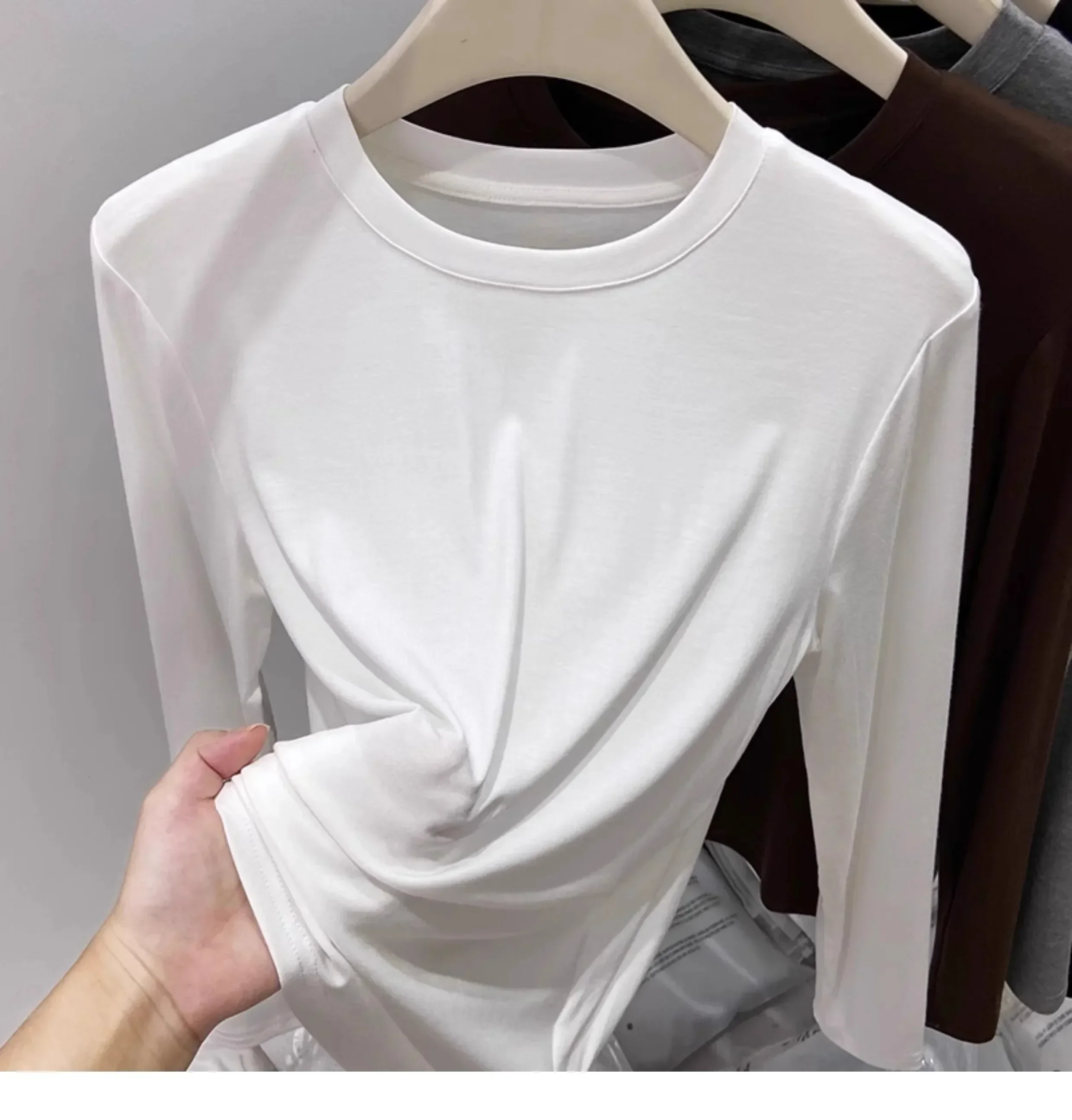 AOSSVIAO Koreanischer Stil Weiches O-Ausschnitt Langarm-Damen-T-Shirt 2026 Neues Herbst-Winter Slim-Fit Innen-T-Shirt Lässiges Vielseitiges Basic-Oberteil – Detail 6