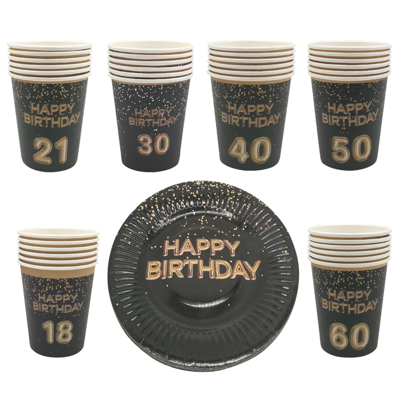 

18 30 40 50 60 happy Birthday Paper Cup Plates Adult Happy Birthday Party Anniversary Decor Supplies