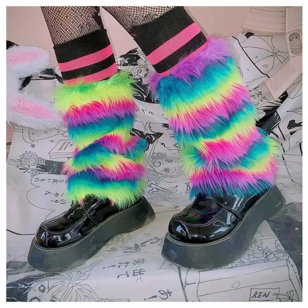 

Winter Faux Fur Boot Socks Warm Furry Leg Warmers Lolita Punk Knee High Foot Covers Women Girls