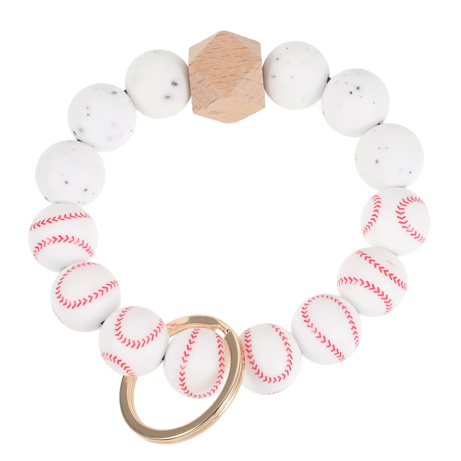 

Baseball Beads Elastic Bracelet Silica Gel Wristlet Keychain for Men White Color Multi Functional Bracelet Wristband Car