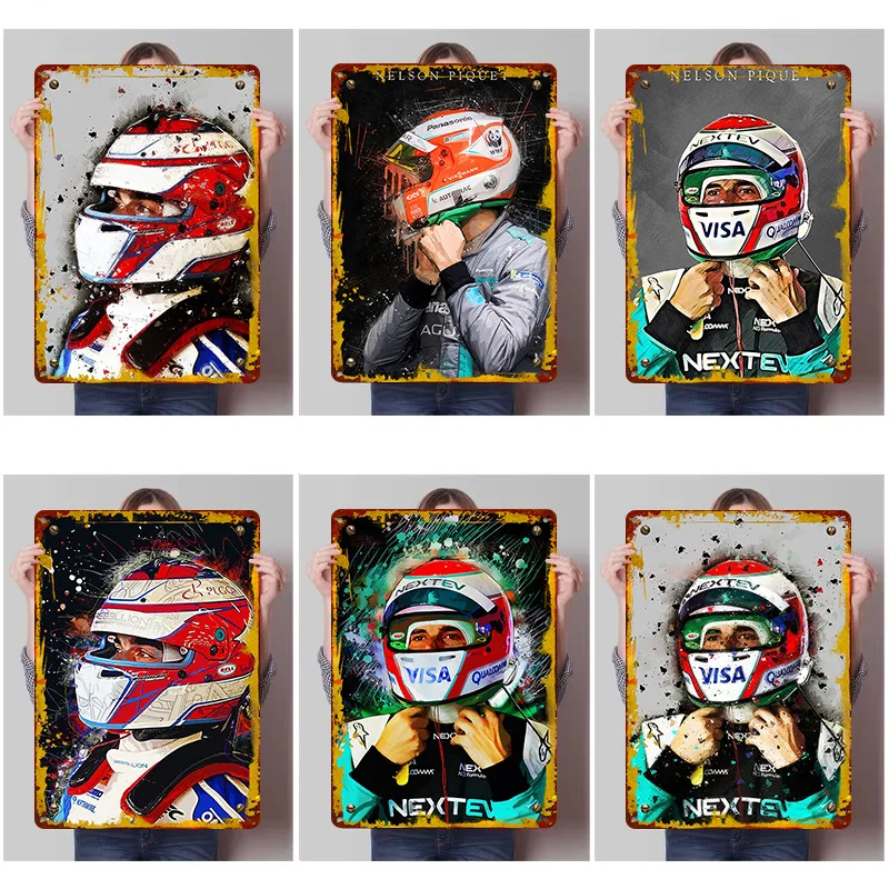 Nelson Piquet F Racing Blechposter, anpassbare Wandkunst, Retro-Vintage-Metallschilder für Männerhöhle, Schlafzimmerdekoration, Garage