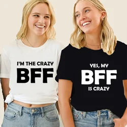 BFF Women T-Shirt Vintage Tee Loose Tops Crazy BFF Funny Gift Best Friends Birthday T Shirt for Women Summer Harajuku Tshirts