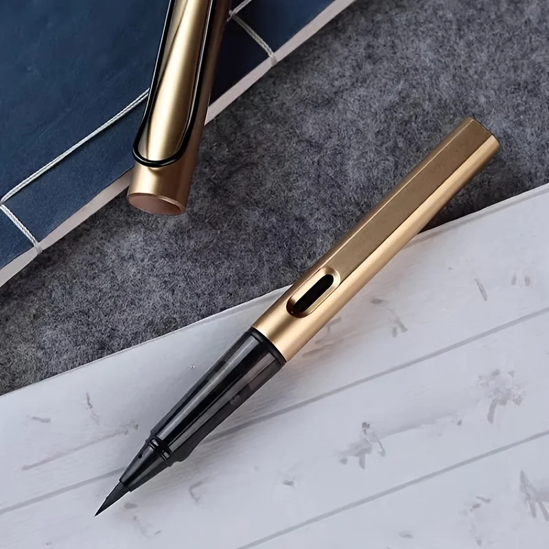6 pennello tipo penna + sacca per inchiostro 30 nero, pennello morbido Penna morbida a blocco piccolo, piccola penna per calligrafia La pennello in metallo può aggiungere inchiostro acqua Penna lupo