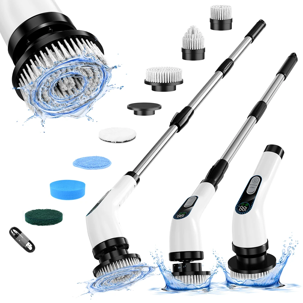 

Home 7In1 45 Inch Pool Kitchen Toilet Floor Cleaning Electric Rotary Scrubber Set Multifunctional Electric Cleaning Brush