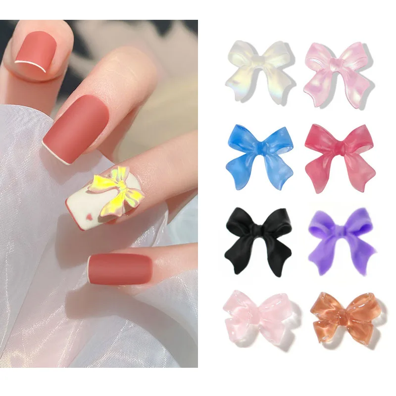 50pcs Aurora Bow Nail Art Charms Ornament 3D Nail Rhinestones Accessories Colorful Nails Jewelry Decorations