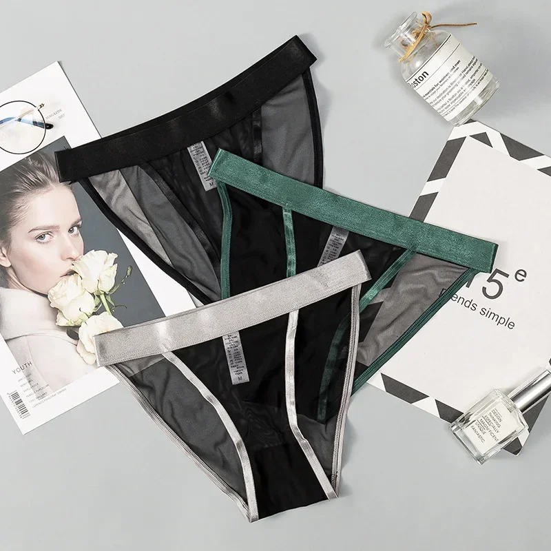 Women Sexy Mesh Transparent Panties Gauze Lace Lingeries Female Soft Solid Color Briefs Underpants Lenceria Para Damas Lingerie - Image 3